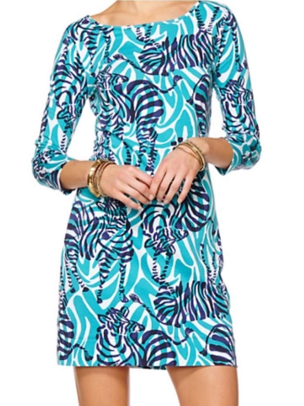 Lilly Pulitzer Marlowe Pima Cotton Zebra Print Dress Blue Size Medium